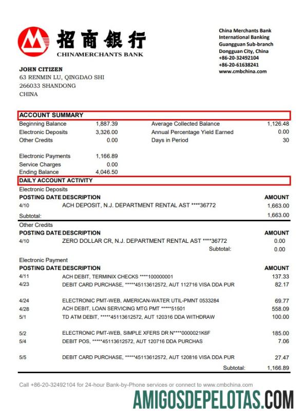 Exemplo de PDF em Excel do China Merchants Bank